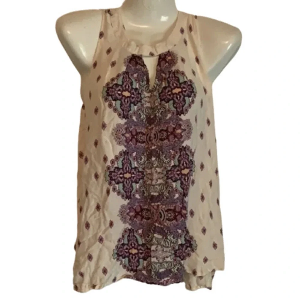 TAYLOR & SAGE High-Neck Keyhole Woven Tank Boho Festival Print Sleeveless - Picture 5 of 10